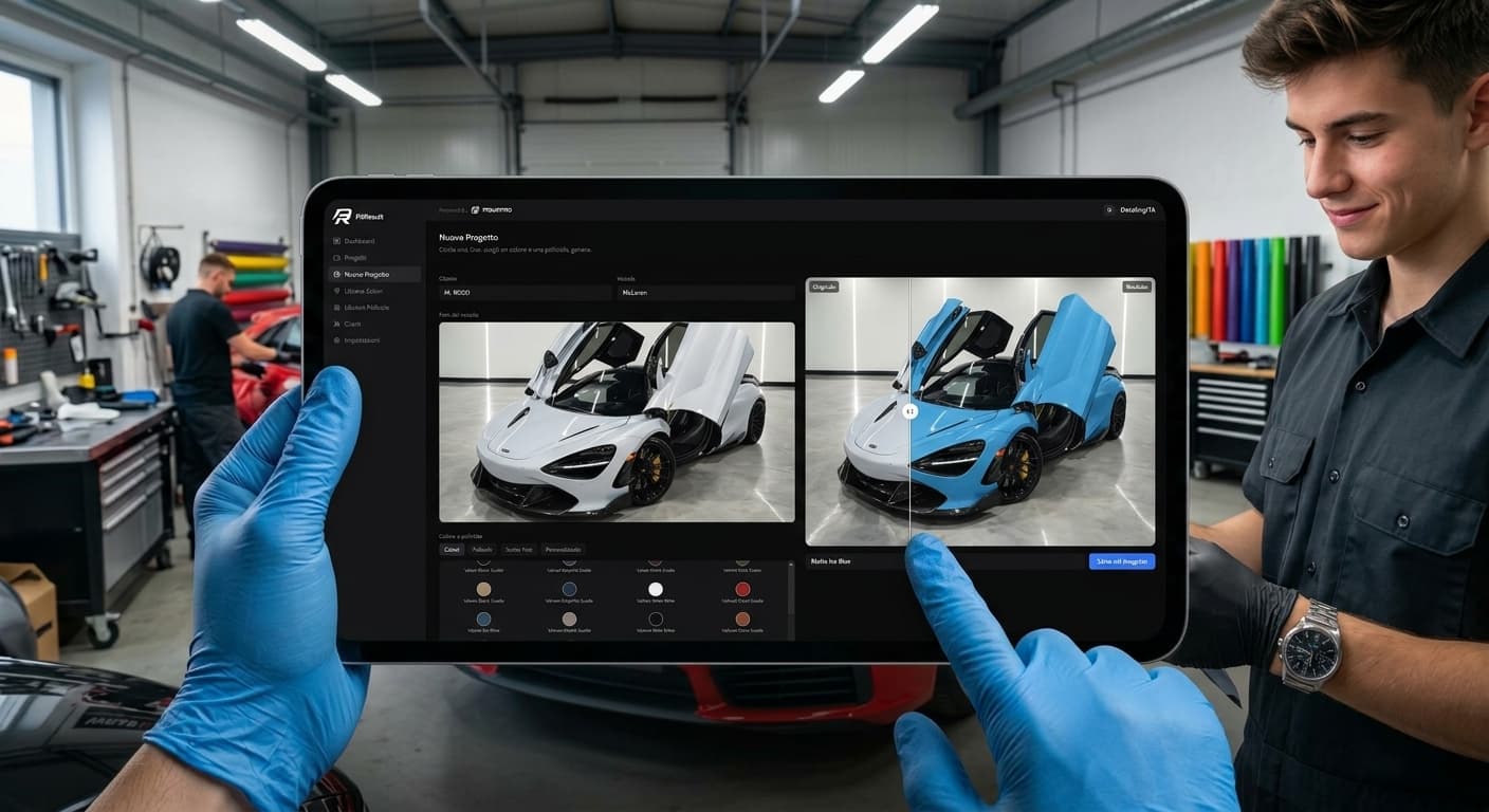 Anteprima del colore generata da PitResult su tablet, originale e risultato a confronto